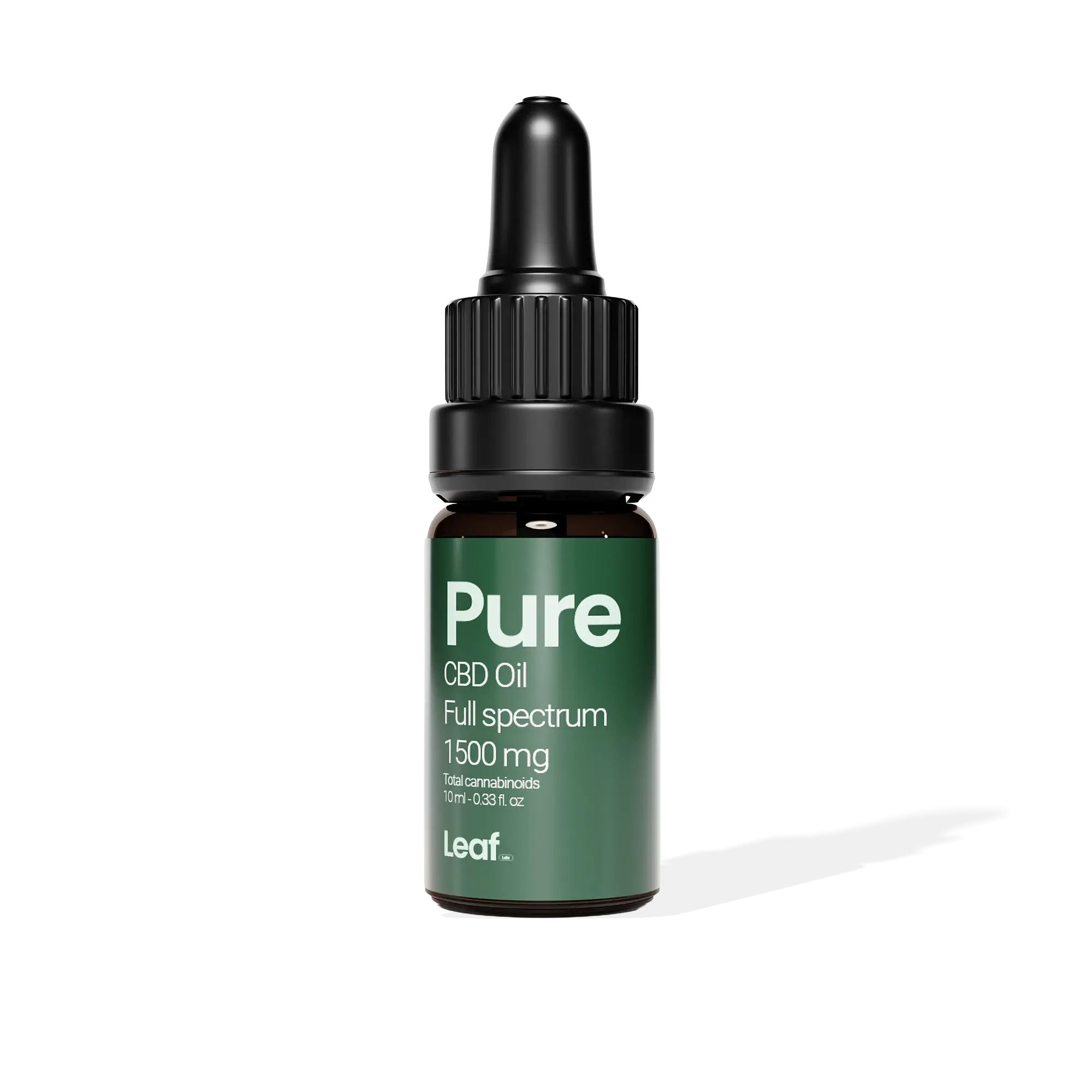 CBD oil dropper bottle labeled 'Pure CBD Oil' on a white background
